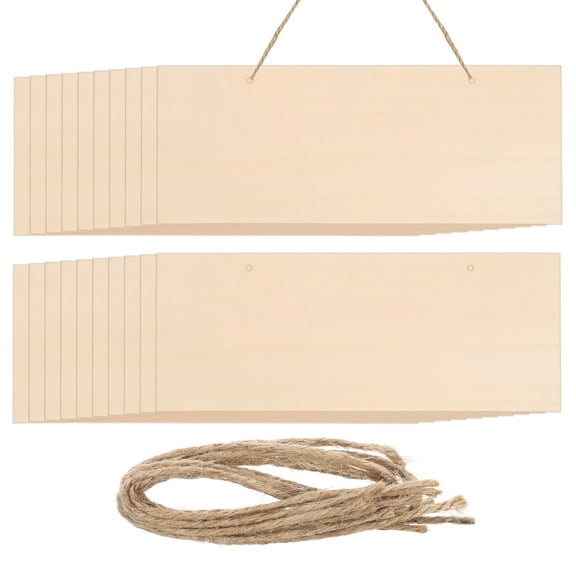 Hanging Wood Sign with Rope, 10"x4" Blank Rectangle Wooden for Painting, DIY Project, Door Hanger, 20pcs