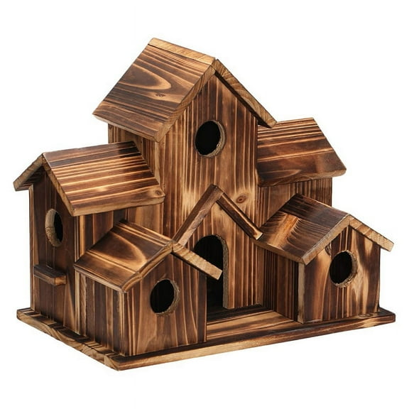 Hanging Wooden Bird House for Outside 6 Hole Wooden Bird House Courtyard Backyard