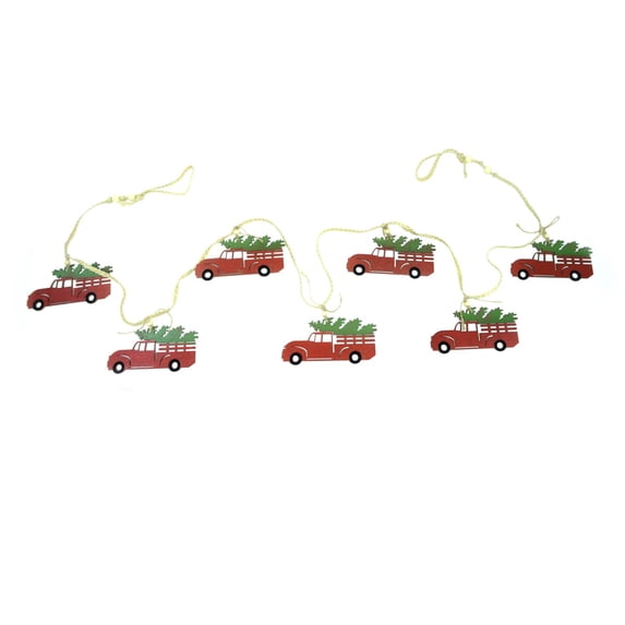 Hanging Wooden Red Delivery Truck Garland Xmas Tree Ornament Christmas Rustic Holiday Home Decor
