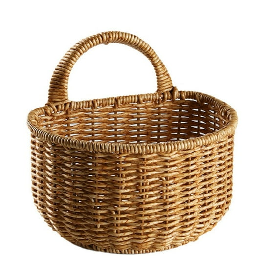 Imitation Rattan Kitchen Storage Basket With Handles Woven Hanging Basket Home Decor Handwoven Living Room Fruit Sundries Organizer