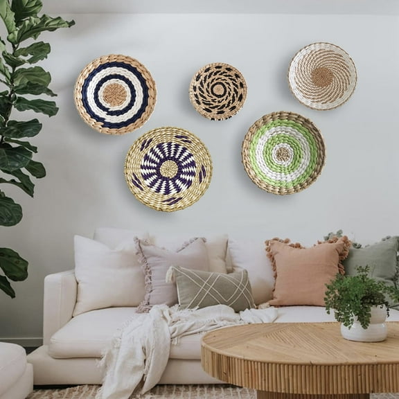 Hanging Woven Wall Basket Decor | Seagrass Baskets Wall Decor | Perfect For Natural Boho Home Decor | Handmade Decorative Flat Tray and Baskets with a hook on the Back | Unique Wall Art