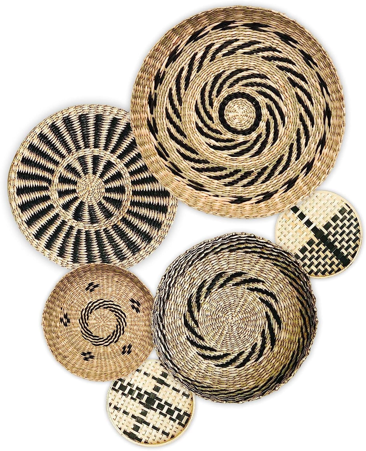 Hanging Woven Wall Basket Decor Set of 6 Handmade Seagrass Baskets Wall Art Natural Wicker