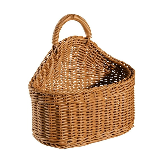 Hanging Woven Wall Basket with Handle - Small Storage Bin for Plants, Home Office Organizing, and Decorative Shelf