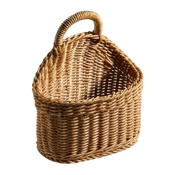 Hanging Woven Wall Basket with Handle - Small Storage Bin for Plants, Home Office Organizing, and Decorative Shelf