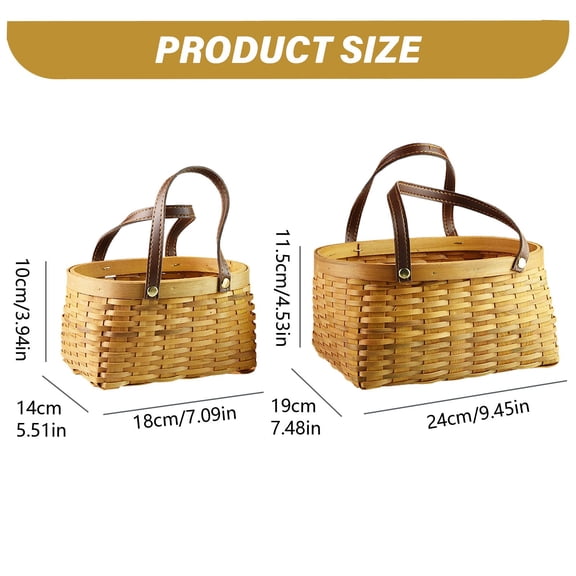 Hanging Woven Wood Storage Basket, Small Natural Wicker Basket with Handles, Rustic Farmhouse Decorative Organizer