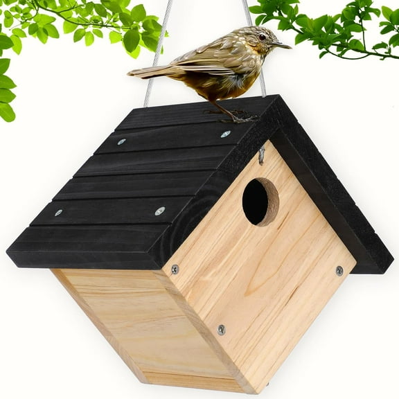 Hanging Wren Bird Houses for Outside, Cedar Wooden Bird Houses for Outdoors, Bird Nest with Air Vents, Entrance Hole, Clean Door for Wildbird Watching