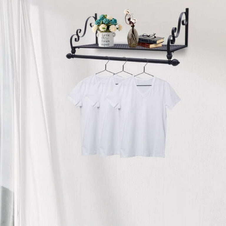 Hanging Wrought Iron Coat Rack Storage Shelf Wall Mounted With