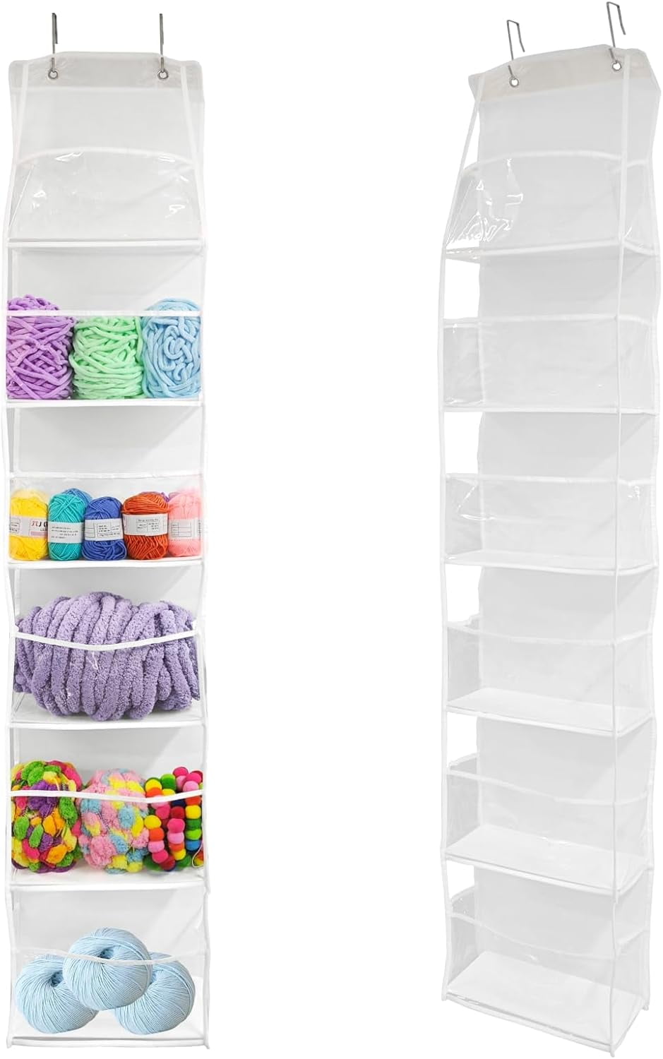 Hanging Yarn Storage Organizer,Large Capacity Clear Door Hanging Yarn Storage with 6 Large Pockets,Save Space Yarn Holder with Over-Door Hooks for Knitting Needles Crochet Hooks