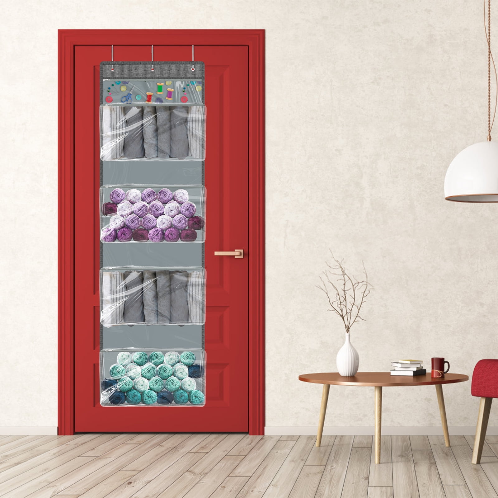 Hanging Yarn Storage Organizer Large Capacity Knitting Storage Organizer Space Saving Yarn Storage with 5 Zippered Compartments for Crochet Knitting Lovers