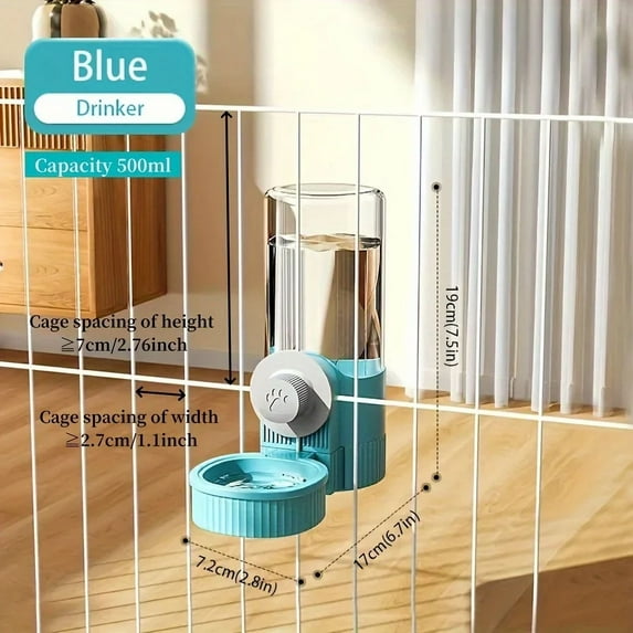 Hanging automatic pet feeder/drinker hanging cage dog bowl cat bowl cat gravity feeder drinker set (Blue water feeder)