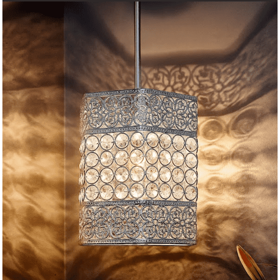 Hanging golden crystal pendant light, Classic Floral Adjustable Pendant Light Fixture for Kitchen Dinning Room Bedroom, Leafy Rectangle