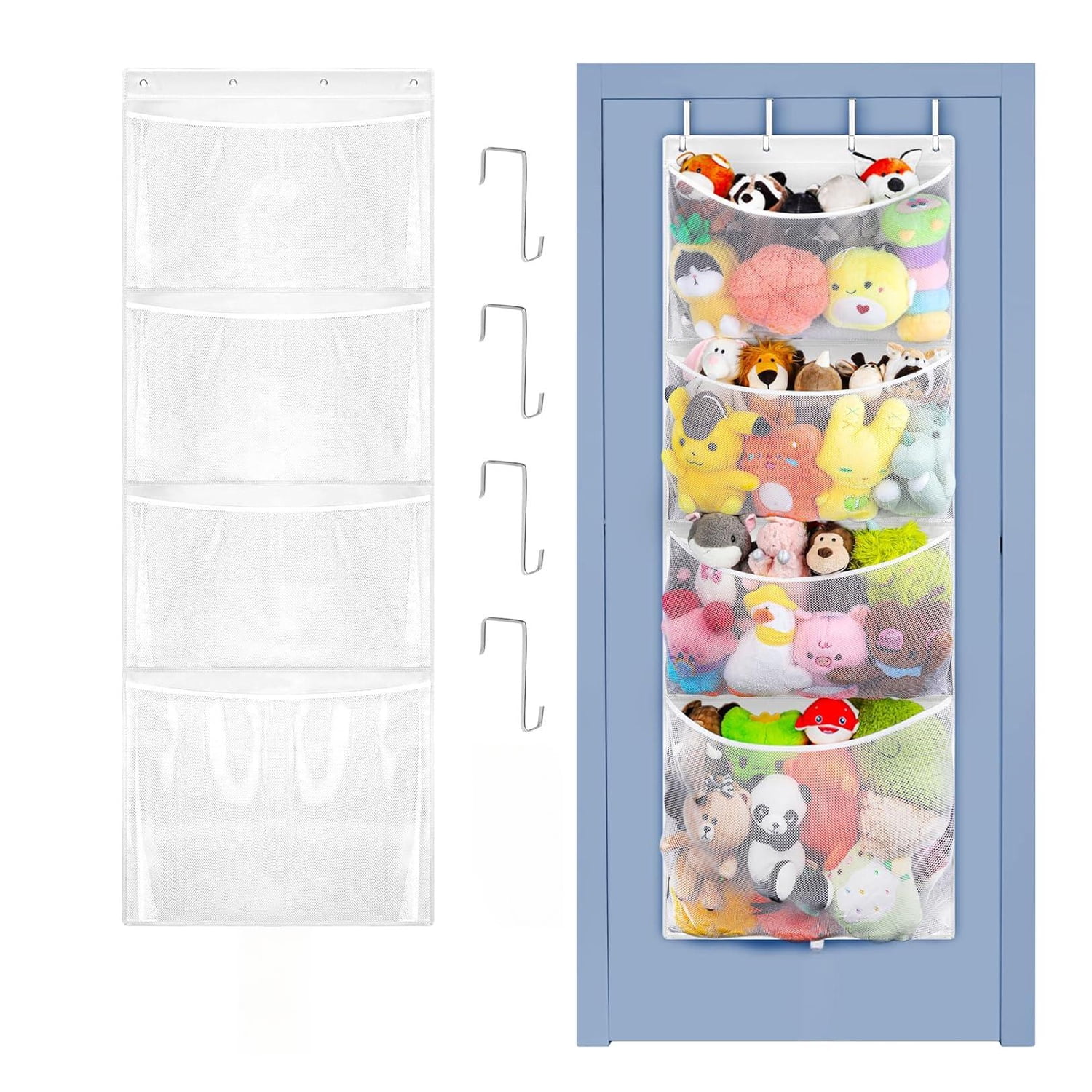 Behome Stuffed Animal Storage, Over the Door Organizer with 4 Large Pockets, Hanging Door Toy Organizer for Bedroom, Bat