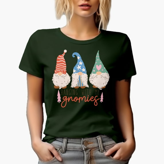 Hanging with My Gnomies, Hand Drawn Christmas Gnomes Art Merch Gift, Military Green T-Shirt, 2XL