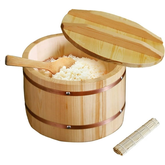 Hangiri Oke Sushi Rice Cooling Bowl/Tub With Lid, Wooden Sushi Rice Bowl Container Rice Mixing Bowl Tub For Home Kitchen