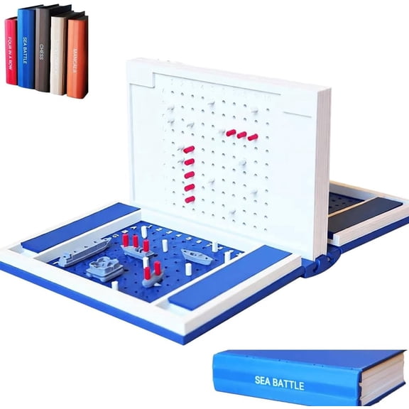 Hangman Game, 2026 New Book Board Games, 3D Printed Magnetic Chess Set, Four in a Row, Sea Battle, Backgammon, Mancala, Portable Books Design Bookshelf Game for Adults (F-Sea Battle)