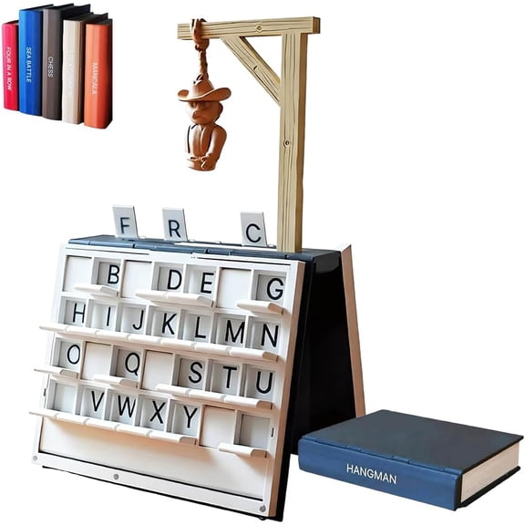 Hangman Game, 2026 New Book Board Games, 3D Printed Magnetic Chess Set, Four in a Row, Sea Battle, Backgammon, Mancala, Portable Books Design Bookshelf Game for Adults (A-Hangman)