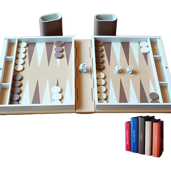Hangman Game,Book Board Games,3D Printed Chess Book,Magnetic Chess Set,Four in a Row,Sea Battle,Backgammon,Mancala,Portable Books Design Board Game for Adults(#E)