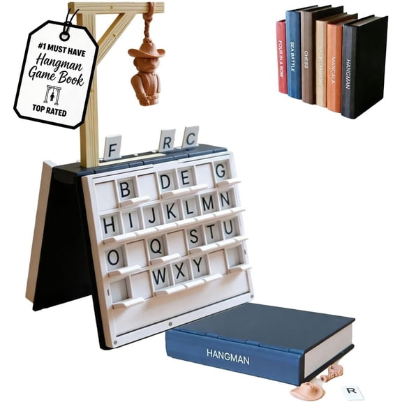 Hangman Game Book,- Hangman,3D Printed Educational Magnetic Chess Set, Four in a Row, Sea Battle, Backgammon, Mancala, Portable Books Design Board Game for Adults(Hangmans)