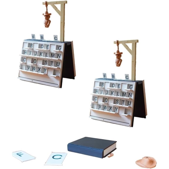Hangman Game Book, Hangman Game Magnetic Cowboy 3D Printed, Book Board Games, Chess, Four in a Row, Sea Battle, Backgammon, Mancala, Decorative Bookshelf Strategy Game(2pcs)