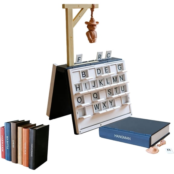Hangman Game Magnetic Cowboy, Playbook Board Game, 3D Printed Chess Set, Four in a Row, Sea Battle, Backgammon, Mancala, Portable Books Design Board Game for Adults