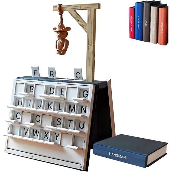 Hangman Game, Playbook'd Hangman Board Game, 3D Printed Magnetic Chess, Four in a Row, Sea Battle, Backgammon, Mancala, Portable Books Design Chess Set for Adults
