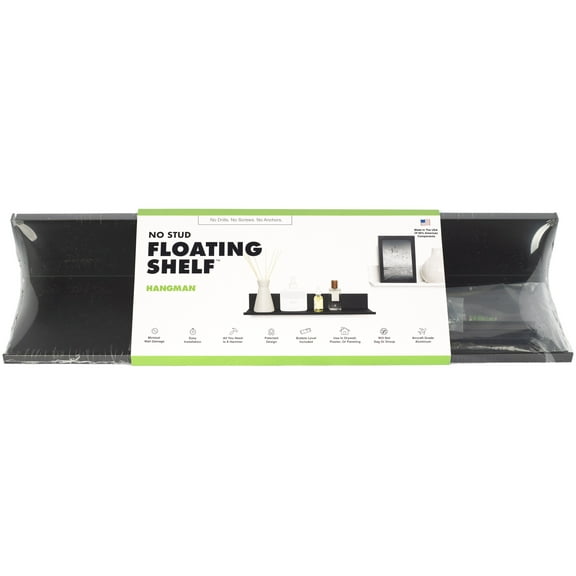 Hangman No Stud Floating Shelf - 18" Black - Aluminum - Level and Hardware Included - No Drills or Anchors Needed