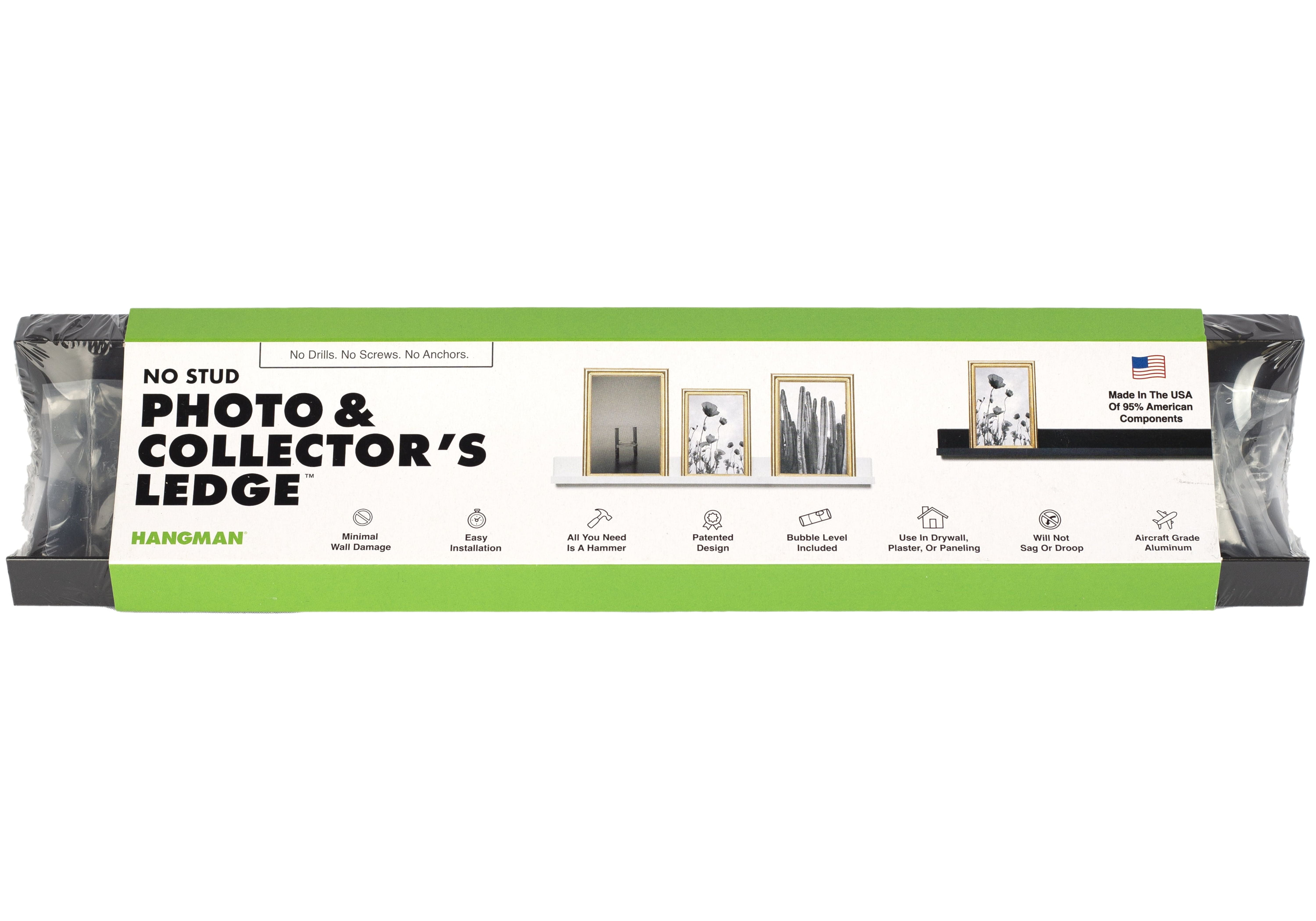 Hangman No Stud Photo & Collector's Ledge Floating Shelf 12" Black