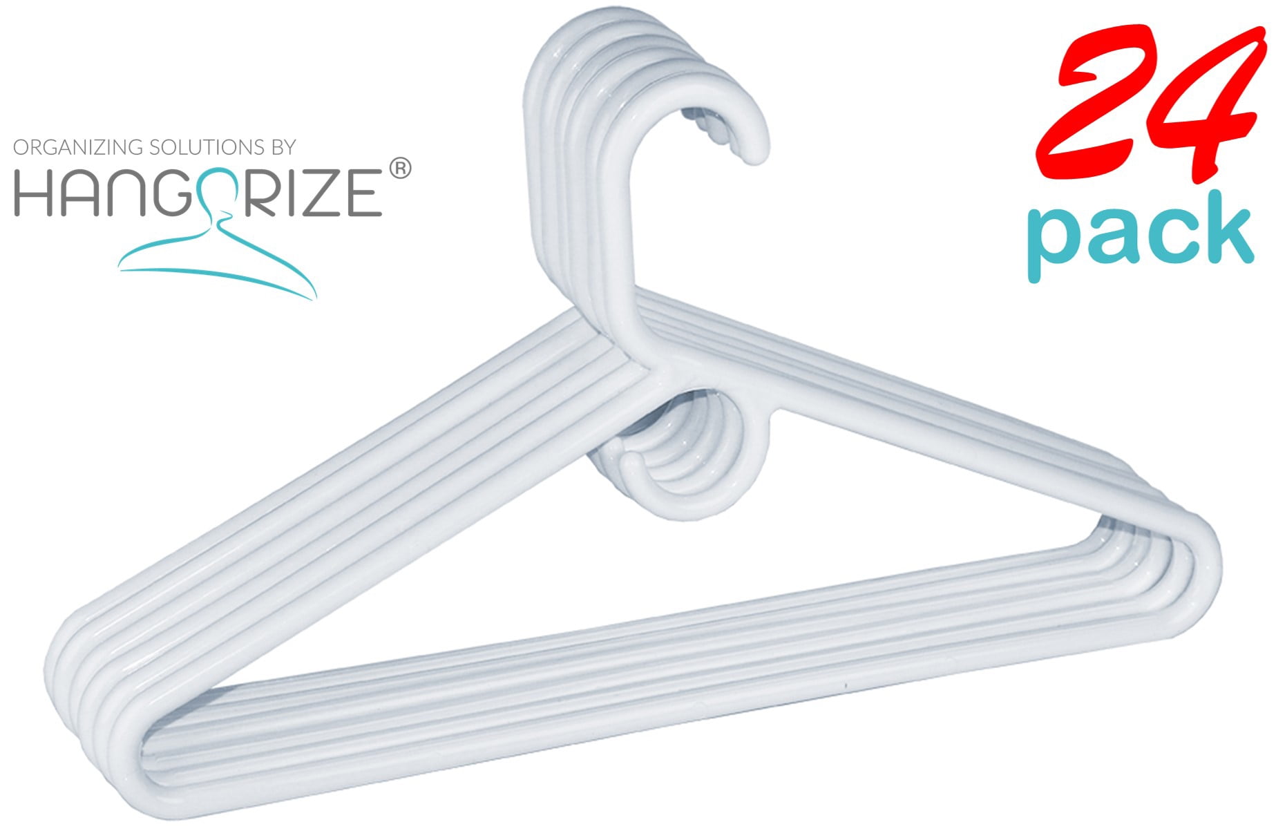 Hangorize? Heavy Duty Plastic Tubular Hanger Set (Set of 24), White