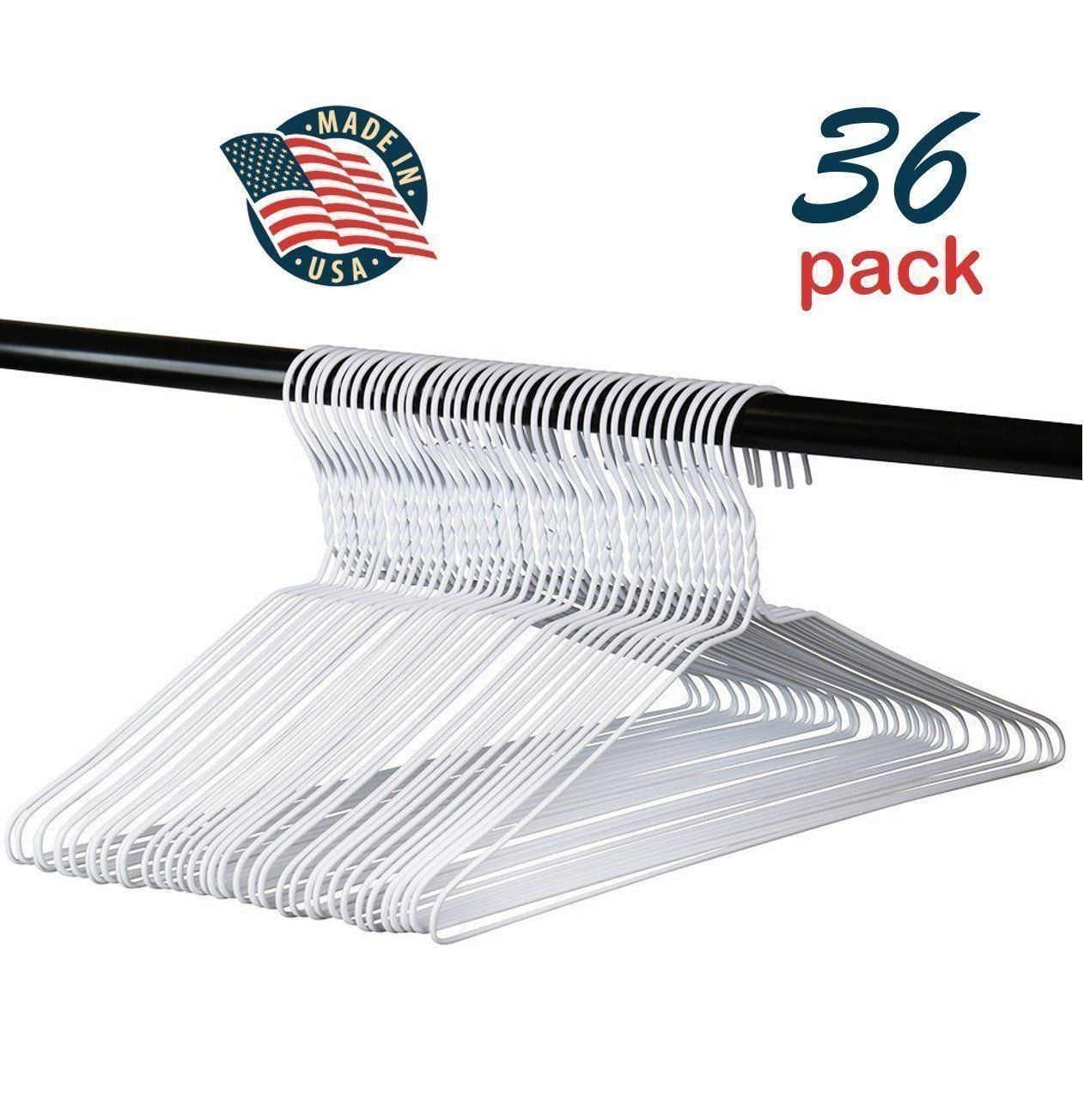 Vinyl Coated Wire Metal Hangers White Standard Adult Size Pack of 36. Made in