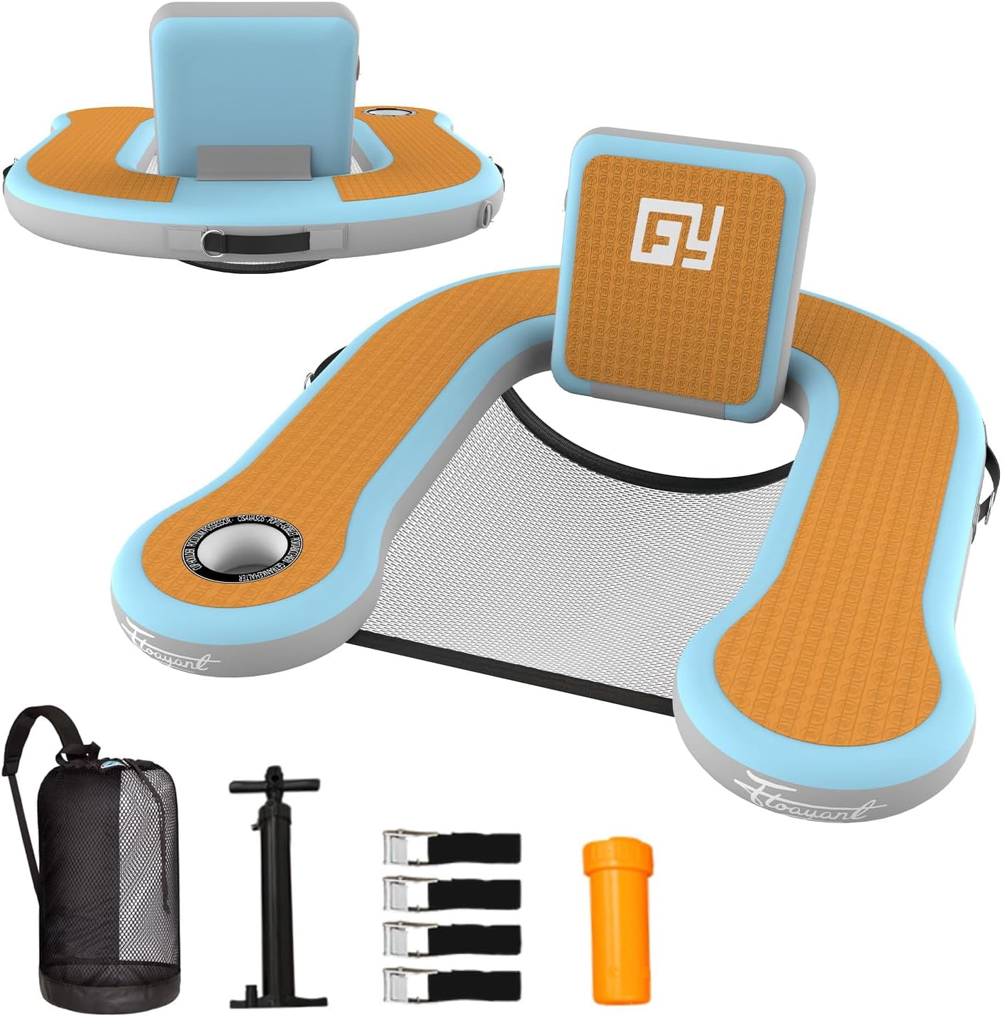 Hangout Floating Chair | Inflatable Floating Chair with Built-in Cup Holder | 4.2×3.7ft Chair Floats for Adults | Inflatable Lounge Chair for Lakes, Pools, Boats | 1 Pack of Chair