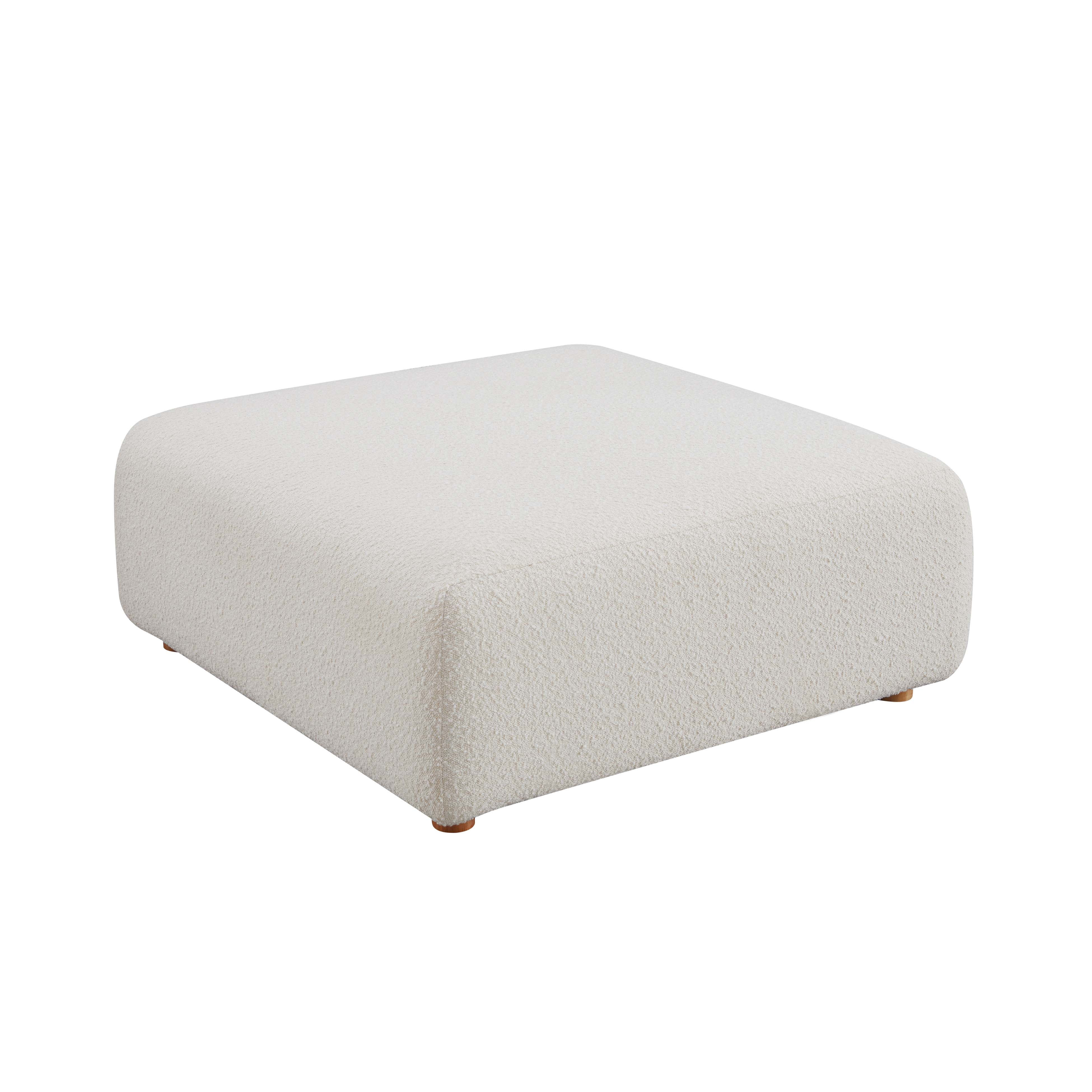 Hangover Cream Boucle Square Ottoman with Wood Legs