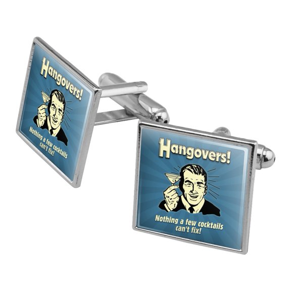 Hangovers Nothing a Few Cocktails Can't Fix Funny Humor Retro Square Cufflink Set - Silver or Gold