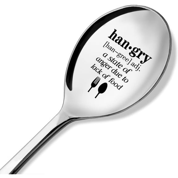 Hangry Definition Funny Quote Engraved Spoon with Gift Box, Hangry Gag Gifts for Men Women Dad Mom Sister Friend, Ice Cream Breakfast Cereals Spoon for Dad Mom Family Friends Sister BFF
