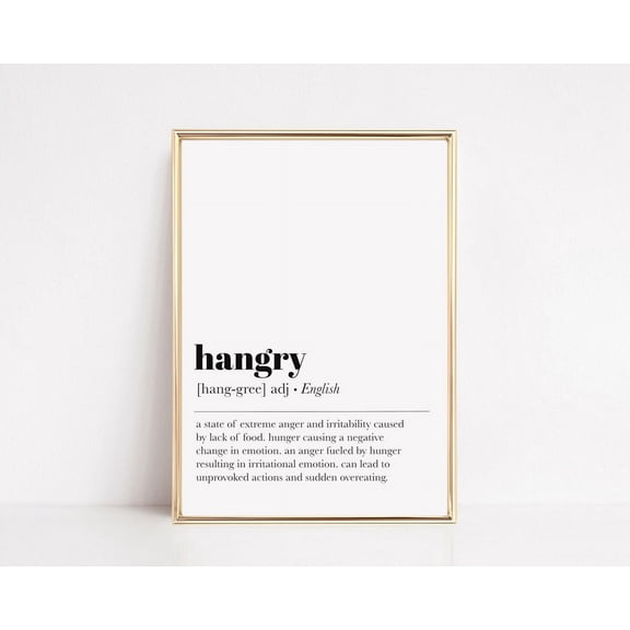 Hangry Definition Minimalist Kitchen Wall Art, Unframed Paper Print Size 8x12