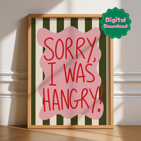 Hangry Kitchen Bold Funky Typography Wall Art Decor Unframed Paper Print