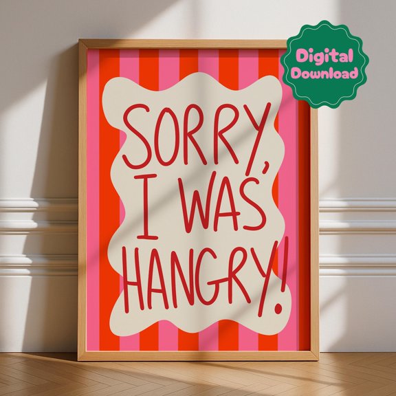 Hangry Kitchen Quote Bold Typography Wall Art Decor Unframed Paper Print