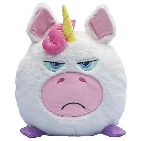Hangry Petz: Luna Unicorn - 12" White-Pink-Purple Animal Plush, Squeeze For Sounds, Hungry Angry Embroidered Expression, Soft Round Companion, Kids