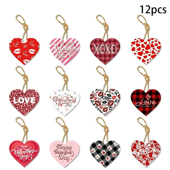 Hangs 12 Valentine's Day Paper Heart Pendants for Tree Wall Decoration Red Ornaments Home