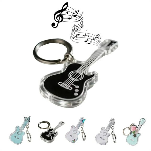 Hangs Beautiful Guitar Keychain Charm, Acrylic Guitar - Shaped Keychain, 2D Cute Rose Guitar Key Chain, Ideal For Music Lovers.