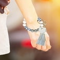 thumbnail image 1 of Hangs Keychain Bracelet Silicone Key Ring Wristlet with Leather Tassel Stylish Wrist Key Ring Bangle Elegant Silicone Bead Keyring for Women and Girls, 1 of 4