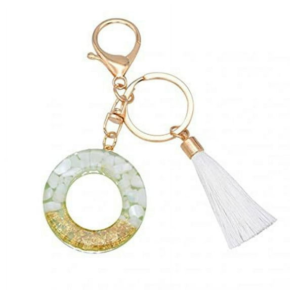 Hangs New White Tassel Letter Key Chain Crystal Glue Pendant European And American Popular Ornaments Fashion Bag Key Chain, White(Buy 2 deliver 3)