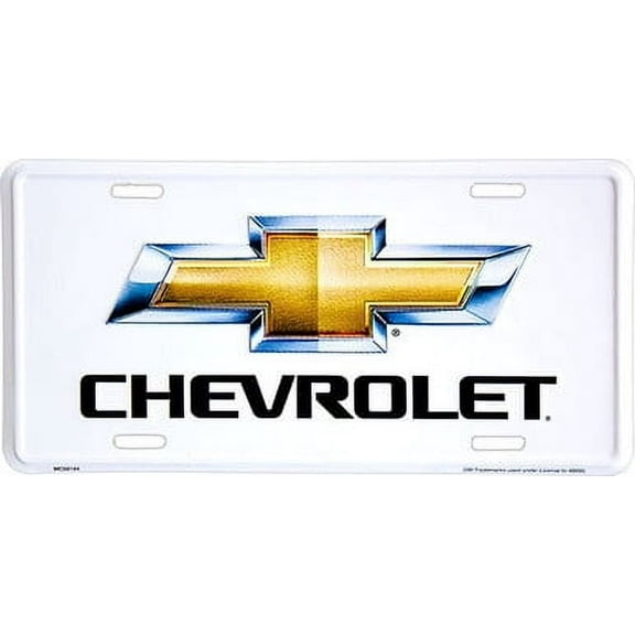 Hangtime Chevy Bowtie 6x12 inch white metal license plate