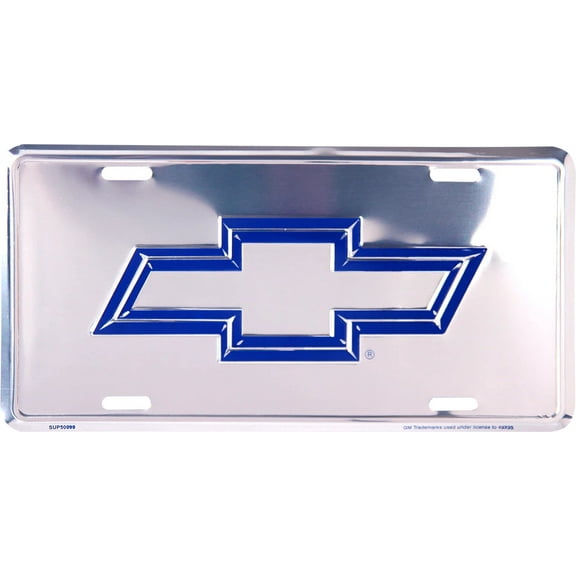 Hangtime Chevy Bowtie Blue on Super Stock Polished Chrome 6x12 License Plate