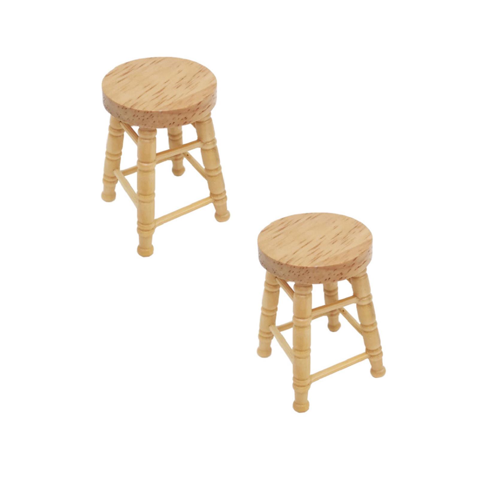 Hangyan 1/12 Mini Dollhouse Furniture Miniature High Stool Wooden Color