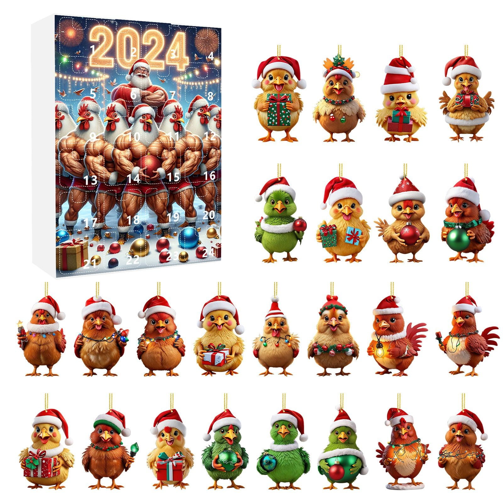 Hangyan 2D Christmas Home Chicken Ornaments With Santa Hats 2024