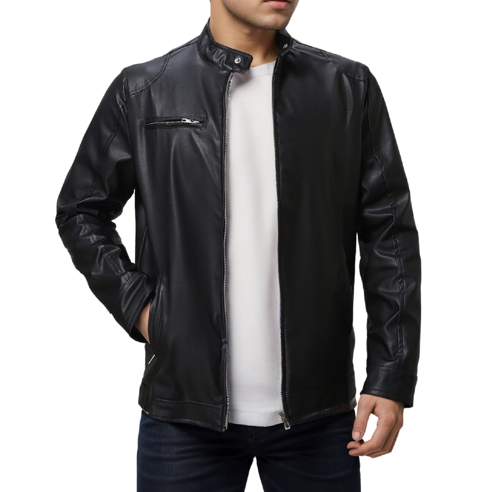 Hangyan Fashion Men s Clothing Jacket High Grade Motorcycle Riding Jacket Windproof Rain Zipper Round Neck Jacket Brown Leather Jacket Leather Jacket For Men Jackets For Men Walmart