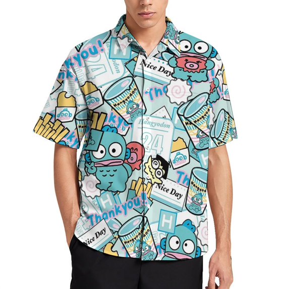 Hangyodon Men's Hawaiian Shirts Short Sleeve Button Down Casual Shirts Summer Tropical Aloha Beach Shirts