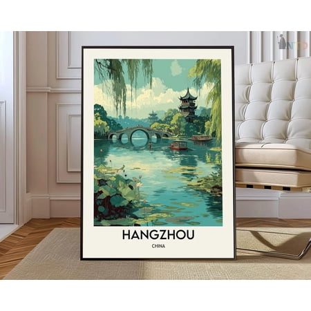 Hangzhou China Poster, West Lake City And Cultural Travel Decor