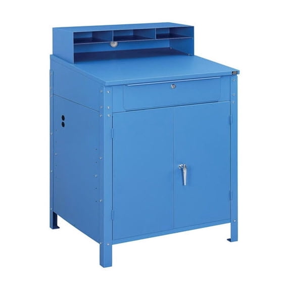 Shop Desk w/Lower Cabinet, Pigeonhole Compartments, 34-1/2"W x 30"D x 51-1/2"H, Blue