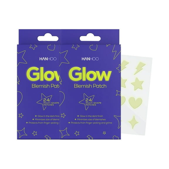 Hanhoo Glow Blemish Patch, 48 Count, Glow in the Dark Pimple Patches, Multi-shaped Zit Stickers, Reduces Size of Blemishes, Acne Spot Treatment, Gentle Blemish Care, Korean Skincare